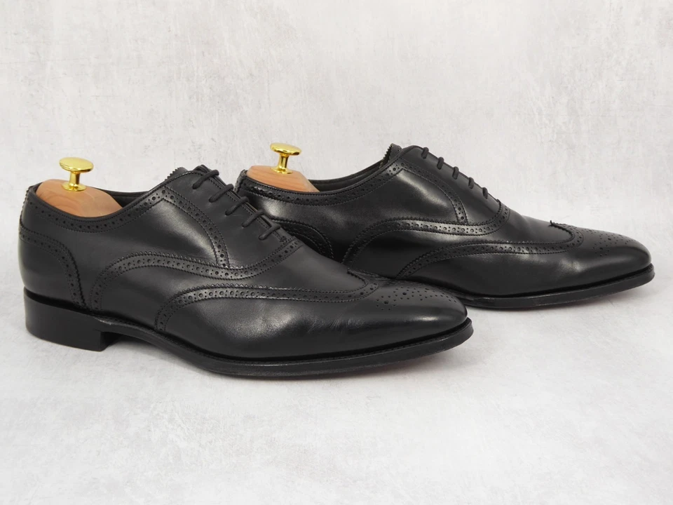 UK 9 G - Joseph Cheaney Imperial Black Calf Oxford Brogue Shoes Scarpe - Imagen 2 de 4