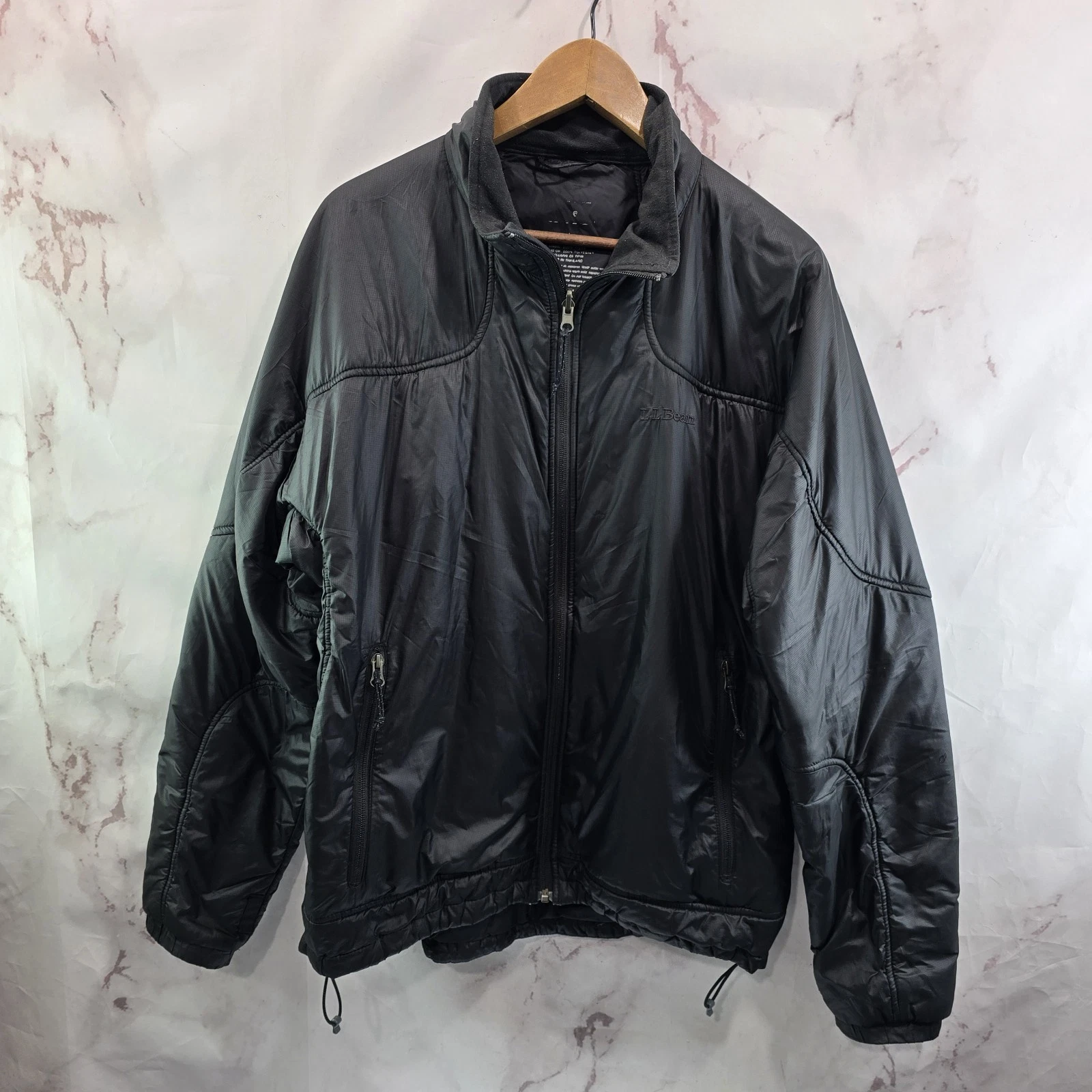 LL Bean Jacket Mens XL Black Synthetic Puffer Insulated Mock Zip Puffer Quilted