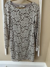 Eliza J White Floral Lace Overlay Dress 3/4 Bell Sleeves Size 12 NEW With Tags