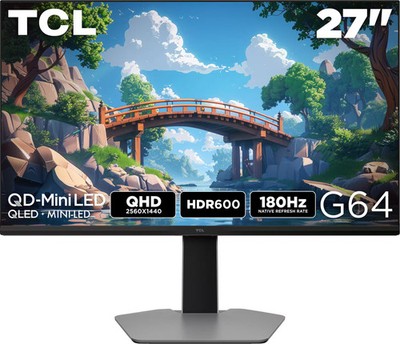 TCL - 27'' G64 Series QHD HDR QD-Mini LED Gaming Monitor - Black and Gray