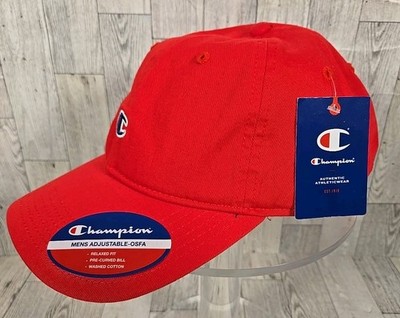 Champion Hat Mens Red Adjustable One Size Fits Most Relaxed Fit Pre Curved Bill