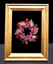 Framed Jewelry Art Miniature Wreath Gold Tone and Rhinestone