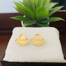 Handmade Gold Mirror Acrylic Octopus Stud Earrings Eight Arm Sea Life Pair