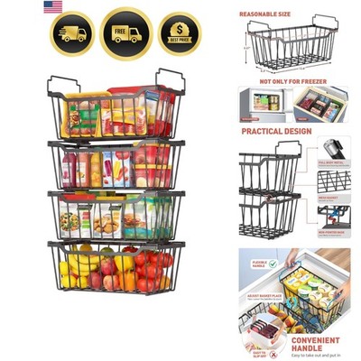 Freezer Organizer Bins with Foldable Handle, 4 Pack Stackable Freezer Baskets...