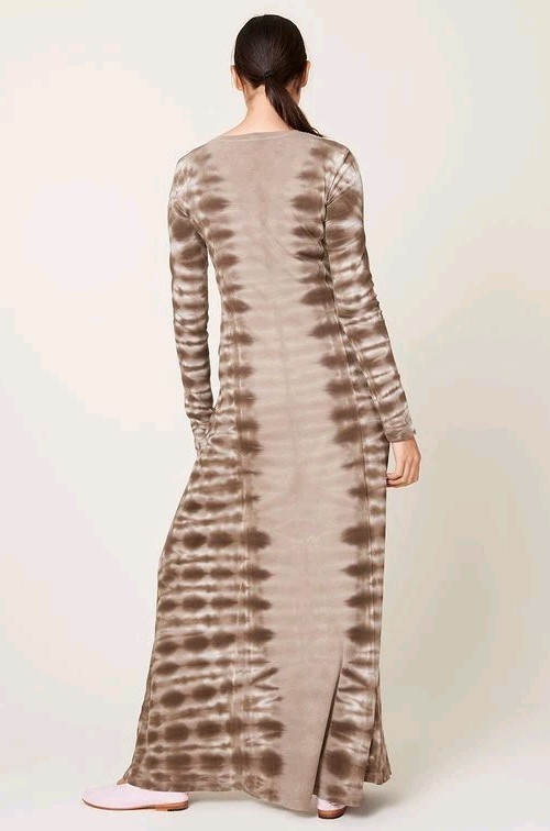 Small RAQUEL ALLEGRA Tie-Dye RHEA Brown COTTON-Knit Long Kaftan T-shirt Dress