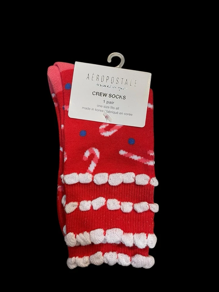 Calcetines Aeropostale para mujer OS bastón de caramelo con volantes calcetines redondos nuevos con etiquetas Foto 2 de 4