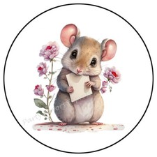 MOUSE HOLDING LETTER MAIL ENVELOPE SEALS LABELS STICKERS PARTY FAVORS