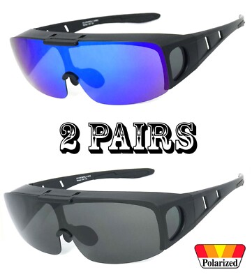 2 Pairs Flip Up POLARIZED Cover Put Fit over Sunglasses wear Rx glass Anti Glare
