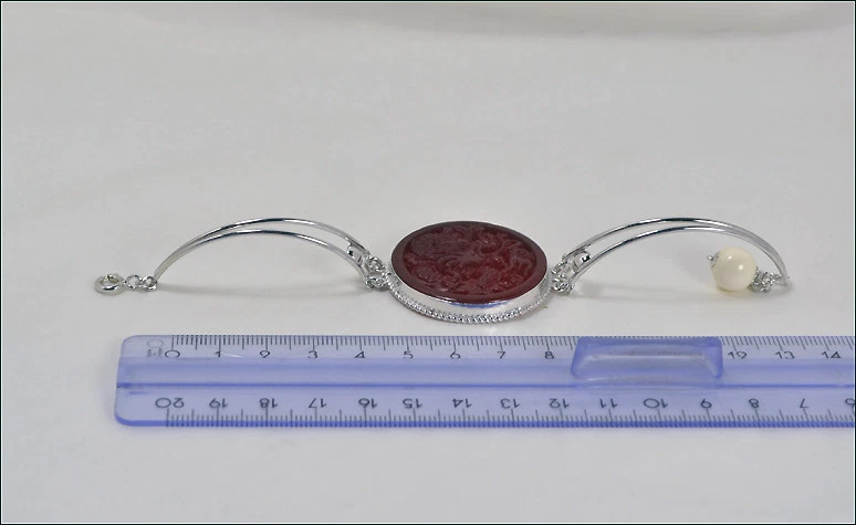 BRACCIALE IN ARGENTO 925 SEMI RIGIDO CON AGATA ROSSA INCISA DRAGO AGRP 097 - Immagine 3 di 4