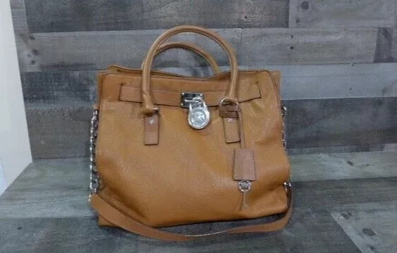 Michael Kors Hamilton Brown Leather Large Satchel / Shoulder Bag W Lock and  Key 