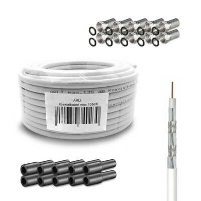 20m Koaxialkabel 135dB 10x F Stecker 10x Gummitülle HD Sat  Digital Antenne 4K