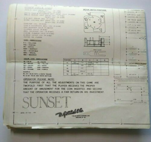 Sunset 1962 Pinball Machine Game Schematic Wiring Diagram Original Repair Info