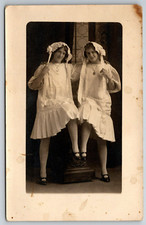 RPPC Lovely Ladies Bonnets Dresses & Lockets Studio Real Photo Postcard c 1910s