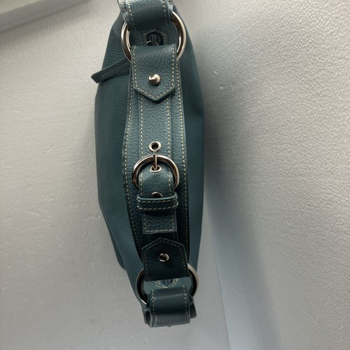 Siso Italian Leather Light Blue Handbag Pebble Texture Top Handle Immaculate - Picture 5 of 20