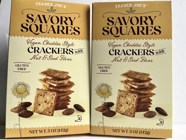 Packs Trader Joe's Savory Squares vegan cheddar Crackers5 oz Each Pack