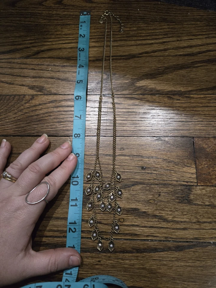 Pre-owned J. Crew Victorian Clear Crystals And Brass Color Metal Long Necklace - Image 3 of 3