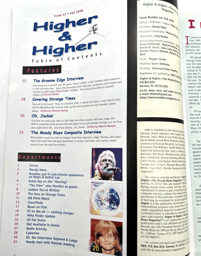 MOODY BLUES HIGHER & HIGHER MAGAZINE ISSUE #42 FALL 1999 + ORIGINAL INSERT (20) - Picture 3 of 11