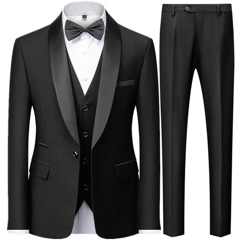 Ensemble de 3 pièces costume de mariage homme manteau pantalon gilet robe de marié blazers veste pantalon - Photo 31/52
