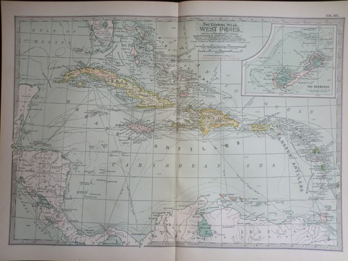 Edwardian West Indies Map (1902) ex Century Atlas of the World, Bermuda, Jamaica - 第 2/3 張圖片