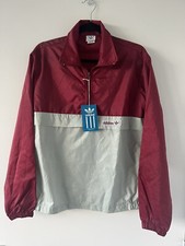 VINTAGE 80s Adidas Deadstock Nylon Pullover Windbreaker - Red / White / Medium