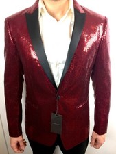 Giacca paillettes rosse e rever nero di raso