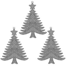 Christmas - 3 Pack Silver Glitter Hanging Trees Decoration