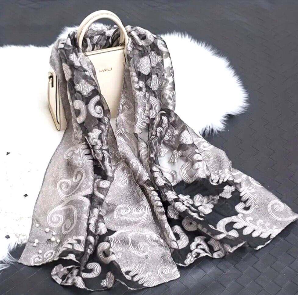 Chic Organza Lace Burnout Scarf – Stylish Breathable Sunscreen Wrap for Women-image