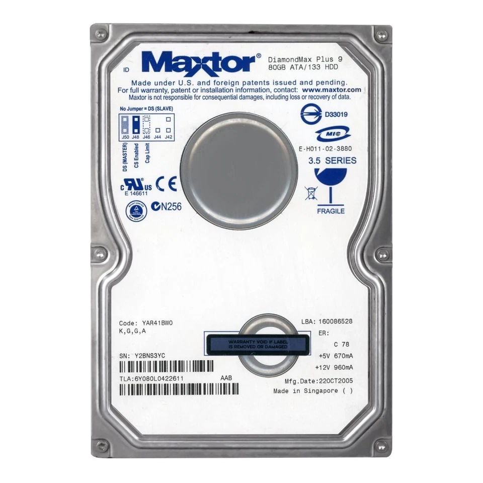 Disco Rigido Maxtor DiamondMax Plus 9 6Y080L0 80GB 7200Giri/Min 2MB ATA 3.5" - Immagine 3 di 3