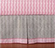 Pottery Barn Kids Lena Crib Skirt Wavy Brown Stripes With PINK BORDER  NEW