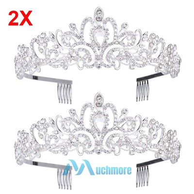Exquisite Clear Austrian Crystal Rhinestone Tiara With Hair Combs - Prom Crown
