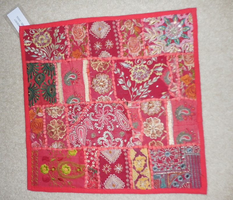 Square Pillow Sham Sequin Embroidered Patchwork Flower Paisley Red  16" 
