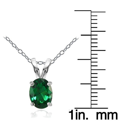 Sterling Silver Created Emerald 8x6mm Oval Solitaire Necklace - Picture 3 of 3