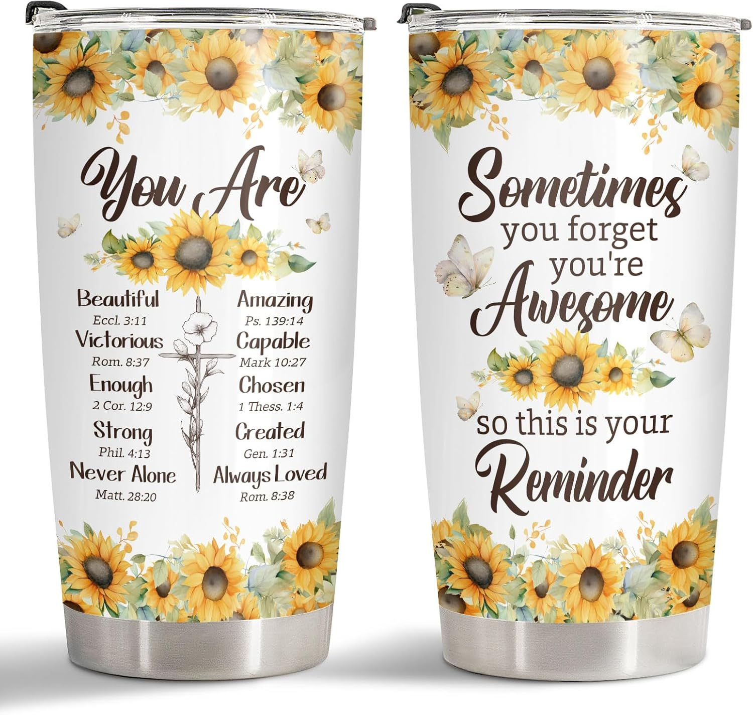 Christmas Gifts for Mom, Christian Tumbler with Lid 20 Oz Stainless Steel, God C