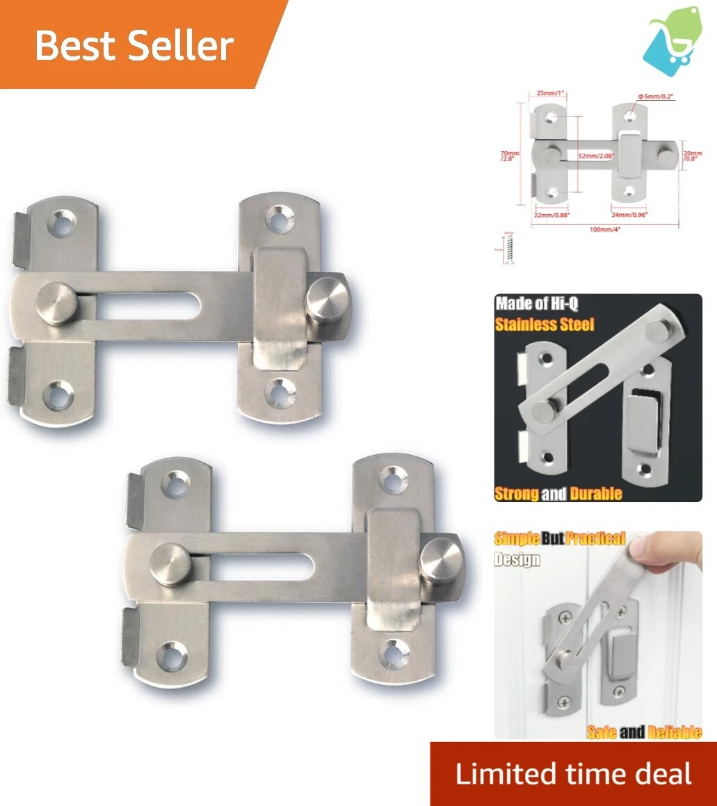 Compact Brushed Nickel Flip Latch Gate Hardware for Barn & French Doors - 2 Pack