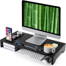 23" Bamboo Monitor Stand Riser Desktop Organizer for Computer Laptop PC Screen