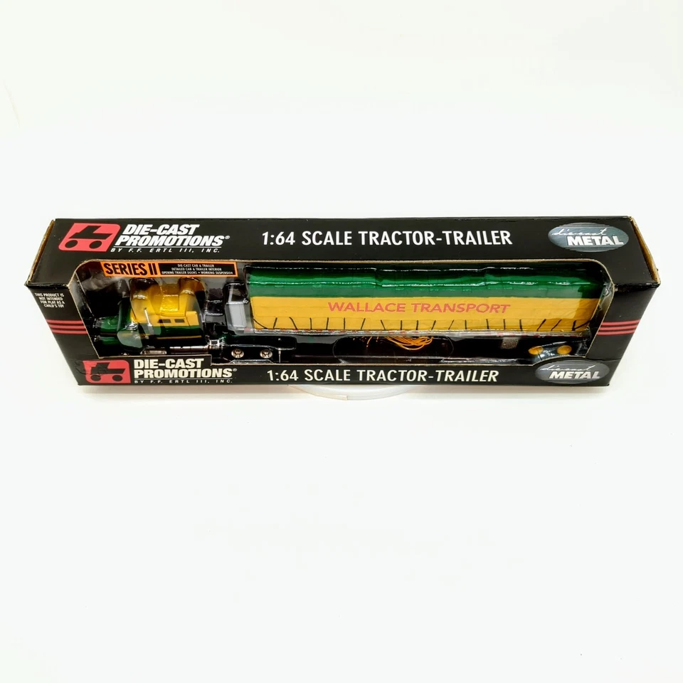 Semirremolque de carga con lona Wallace Transport IH 9400 escala 1/64 DCP con remolque de plataforma plana Foto 2 de 4