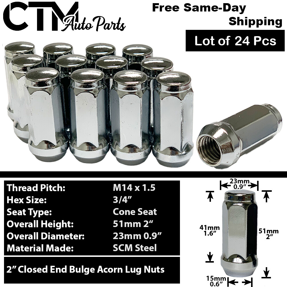 14x1 5 Lug Nuts Set Of 24, 14x1.5 Lug Nut 1.75 In Chrome Bulge Acorn Compatible With 1999-2023 Silverado Sierra 1500 Truck Nuts - Foto 7