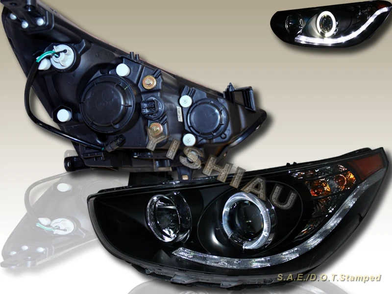 PARA 12-14 Accent 4D Sedán 5D Hatchback HALO Proyector Faros LED NEGRO Foto 2 de 2