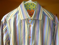 Robert Graham Multi-color Fine Striped DB Cuff Dress Shirt, Size M