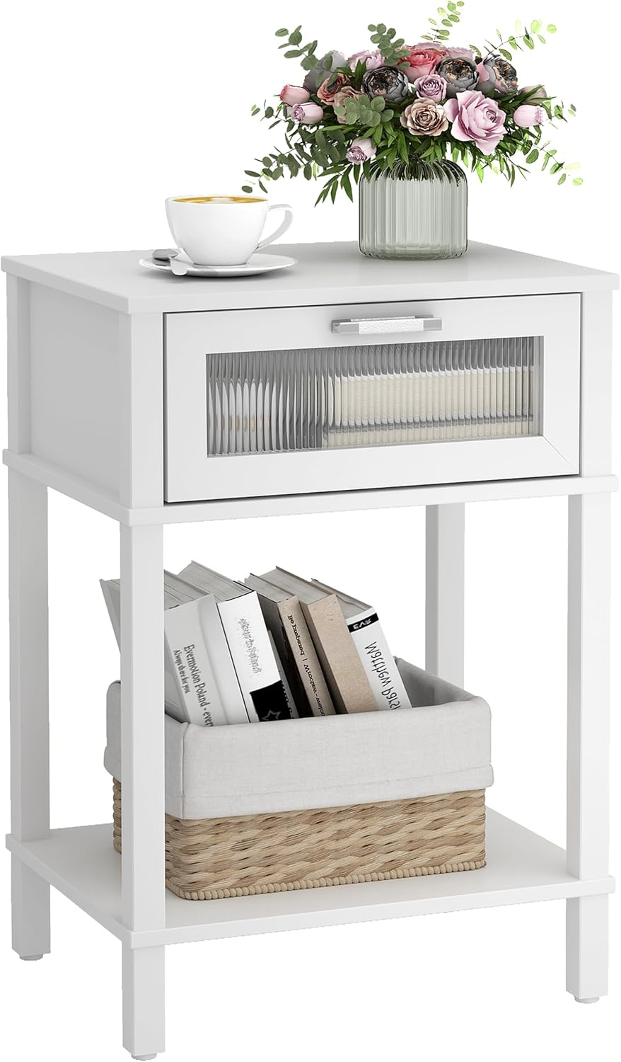 Nightstand Wooden Bedside Table with Drawer White Night Stands Modern Style Smal-image