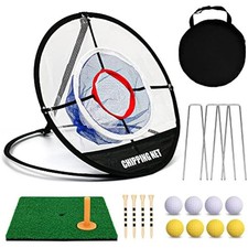 Pop-Up Golf Chipping Net with Mat 8 Practice Balls 4 Tees Portable Indoor