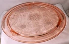 1930s Vintage Jeanette Pink Depression Glass Sunflower Footed 10" Cake Plate