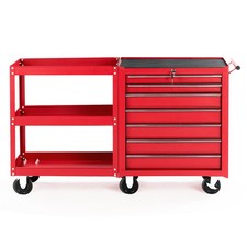 7-drawer Rolling Tool Chest Tool Box With Lock Key Side Shelves 6 Wheels
