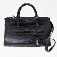 SAINT LAURENT Cabas Rive Gauche Small 2way Bag Croc Embossed Black 400413