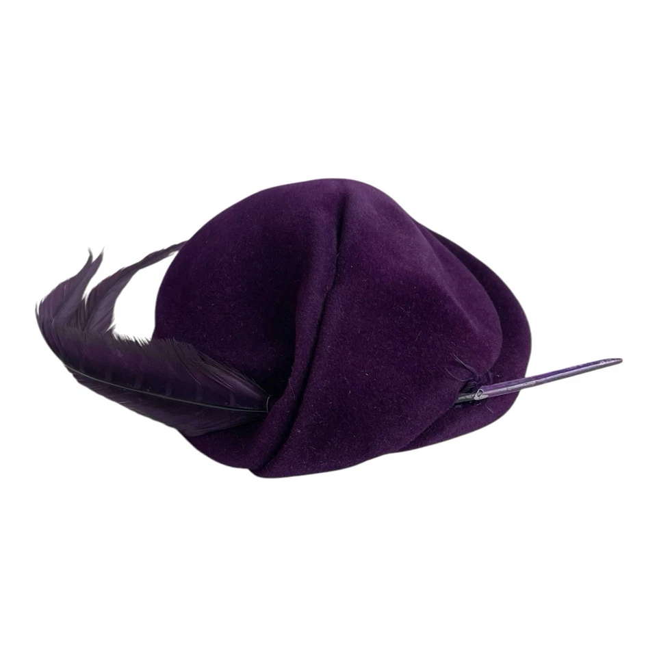 Rare Vintage Purple Wool Felt Feather Turban Hat The Emporium Women’s Dress Hat - Image 3 of 4