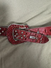 B.B. Simon Belt Mens 38 Red Rhinestone Crystal Western Leather Studded Croc 2617