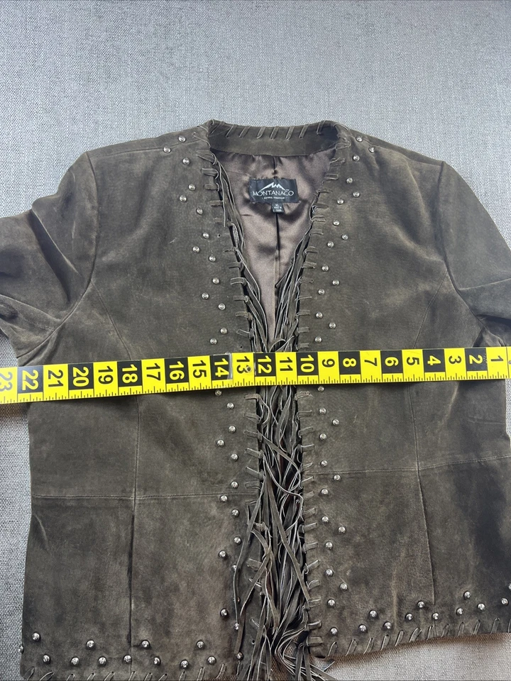 Chaqueta Montanaco 100% Gamuza Genuina Flecos Talla Mujer’s XL Boho Hippie Hipster Foto 4 de 4