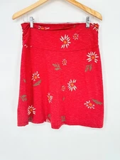 Toad & Co Chaka Skirt Sz M Organic Cotton Blend Red Floral Poppy Beachy Boho