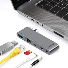 5-in-1 USB C Hub for MacBook Pro: 1000M Ethernet, PD, USB 3.0, Micro SD, Audio J