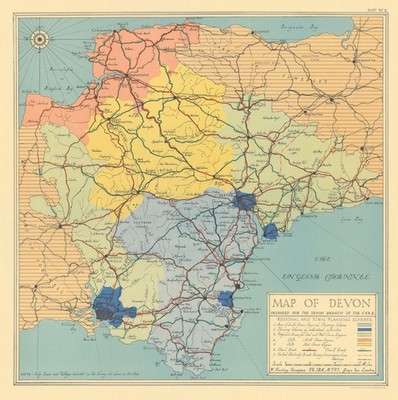 Devon Regional- & Stadtplanungspläne für CPRE von W. Harding Thompson 1932 Karte